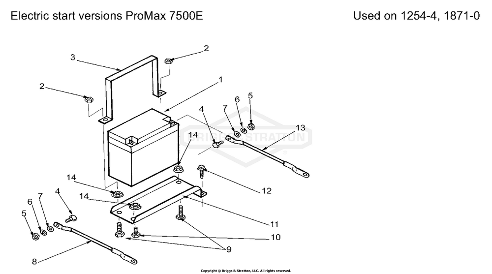 Battery And Fittings Diagram and Parts List for 1254-4  Briggs and Stratton Generator